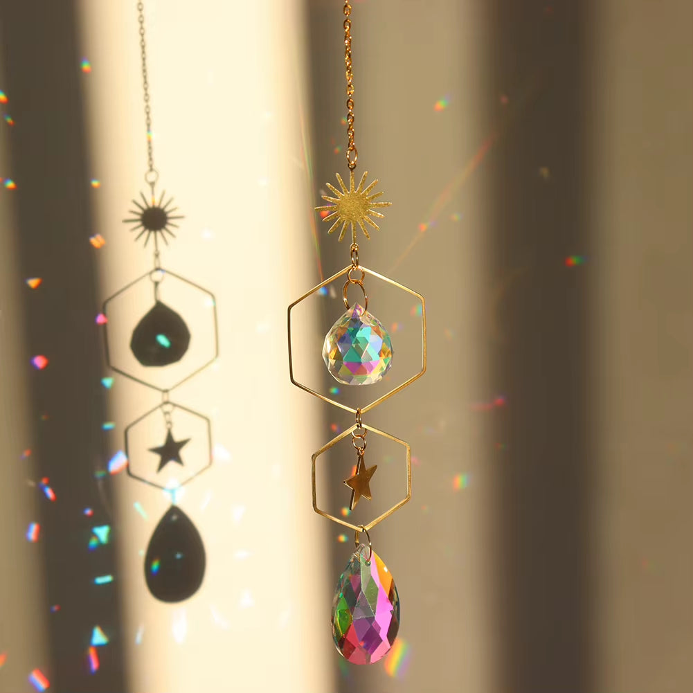 Heart Sun Crystal Wind Chime Chandelier Sun Catchers Wind Chimes Rainbow Chaser Hanging Catcher Curtain Pendant Decoration