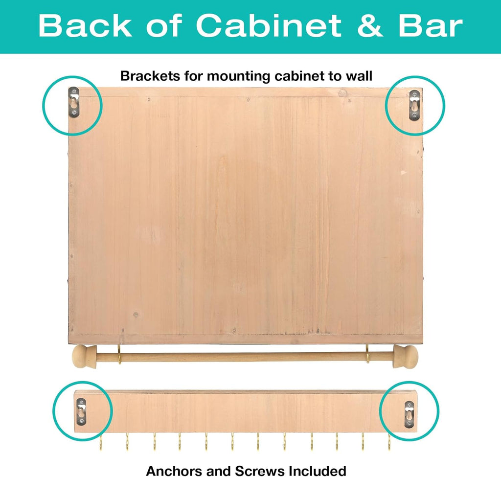 Wall Mounted Jewelry Organizer with Herringbone Wood Pattern