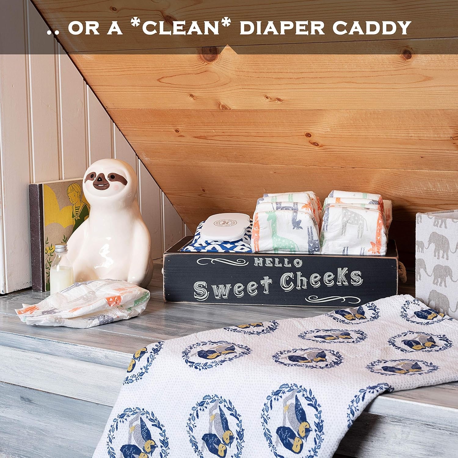 Hello Sweet Cheeks Bathroom Decor Box, One Box with Design on 2 Sides Farmhouse Bathroom Decor Toilet Organizer