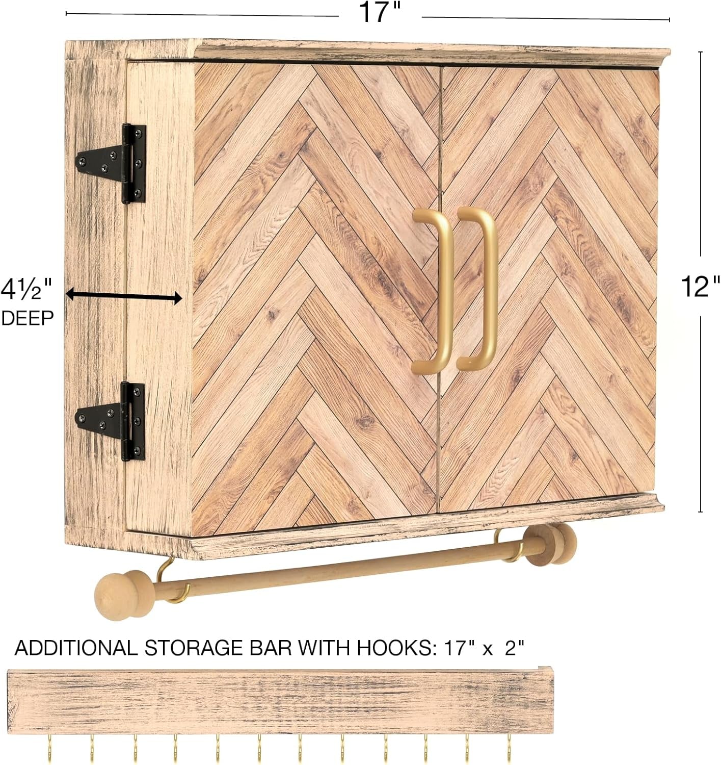 Wall Mounted Jewelry Organizer with Herringbone Wood Pattern