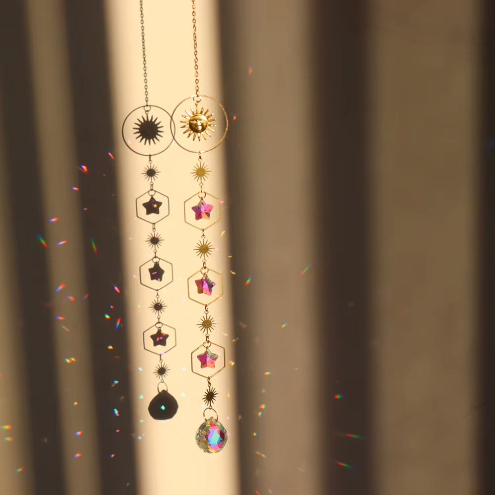 Heart Sun Crystal Wind Chime Chandelier Sun Catchers Wind Chimes Rainbow Chaser Hanging Catcher Curtain Pendant Decoration
