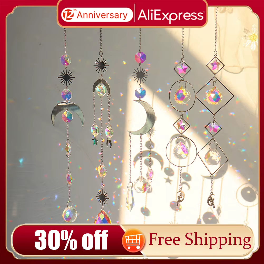 Heart Sun Crystal Wind Chime Chandelier Sun Catchers Wind Chimes Rainbow Chaser Hanging Catcher Curtain Pendant Decoration