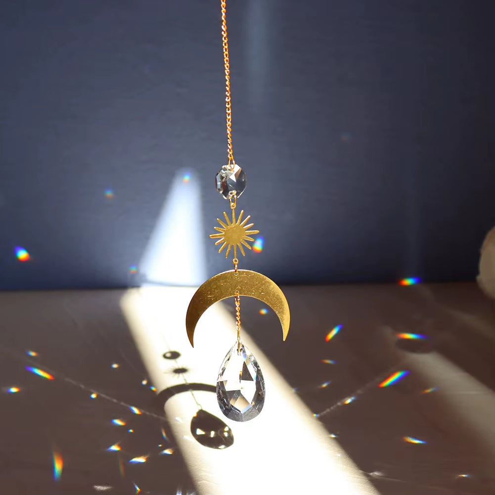 Heart Sun Crystal Wind Chime Chandelier Sun Catchers Wind Chimes Rainbow Chaser Hanging Catcher Curtain Pendant Decoration