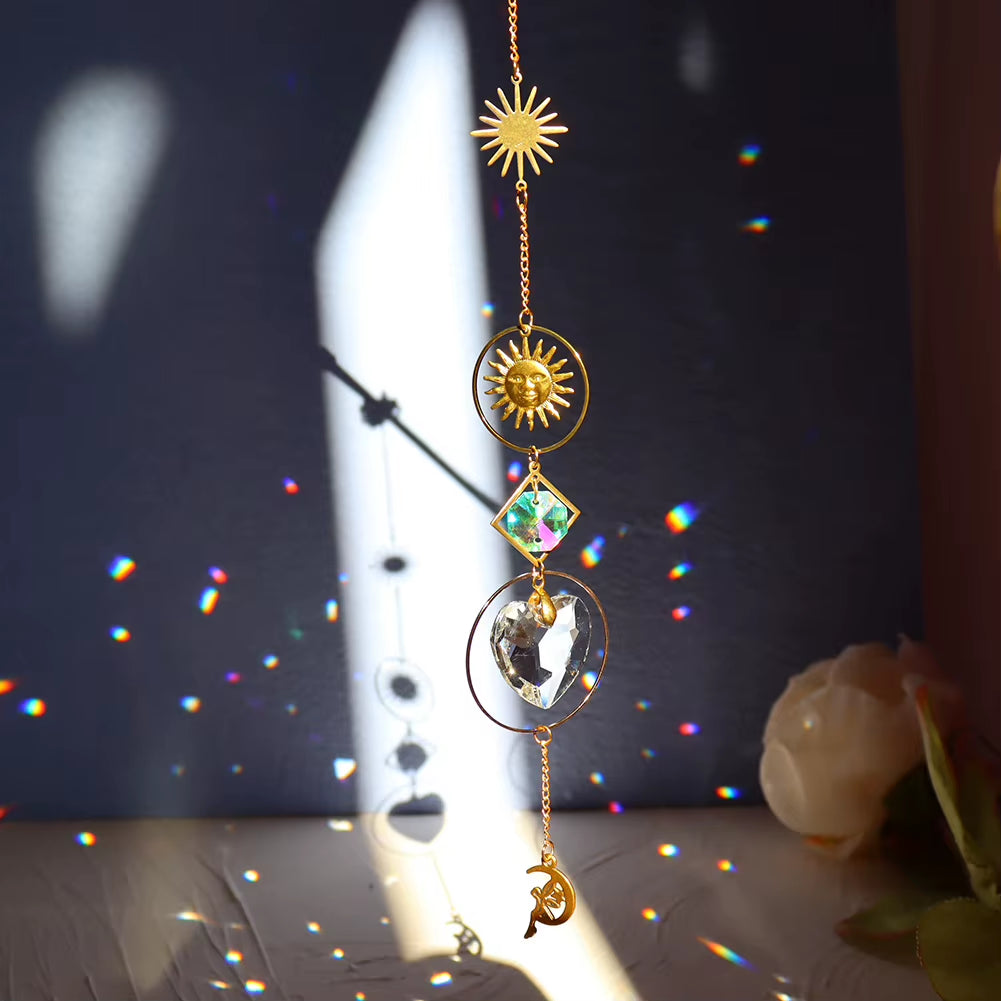 Heart Sun Crystal Wind Chime Chandelier Sun Catchers Wind Chimes Rainbow Chaser Hanging Catcher Curtain Pendant Decoration