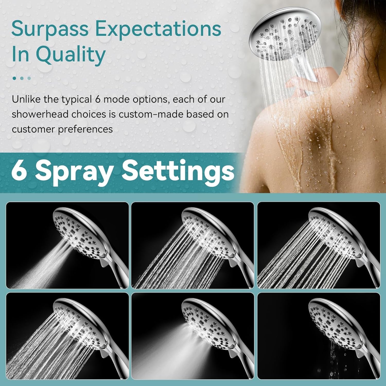 High Pressure, 6 Spray Settings Shower Head with Handheld