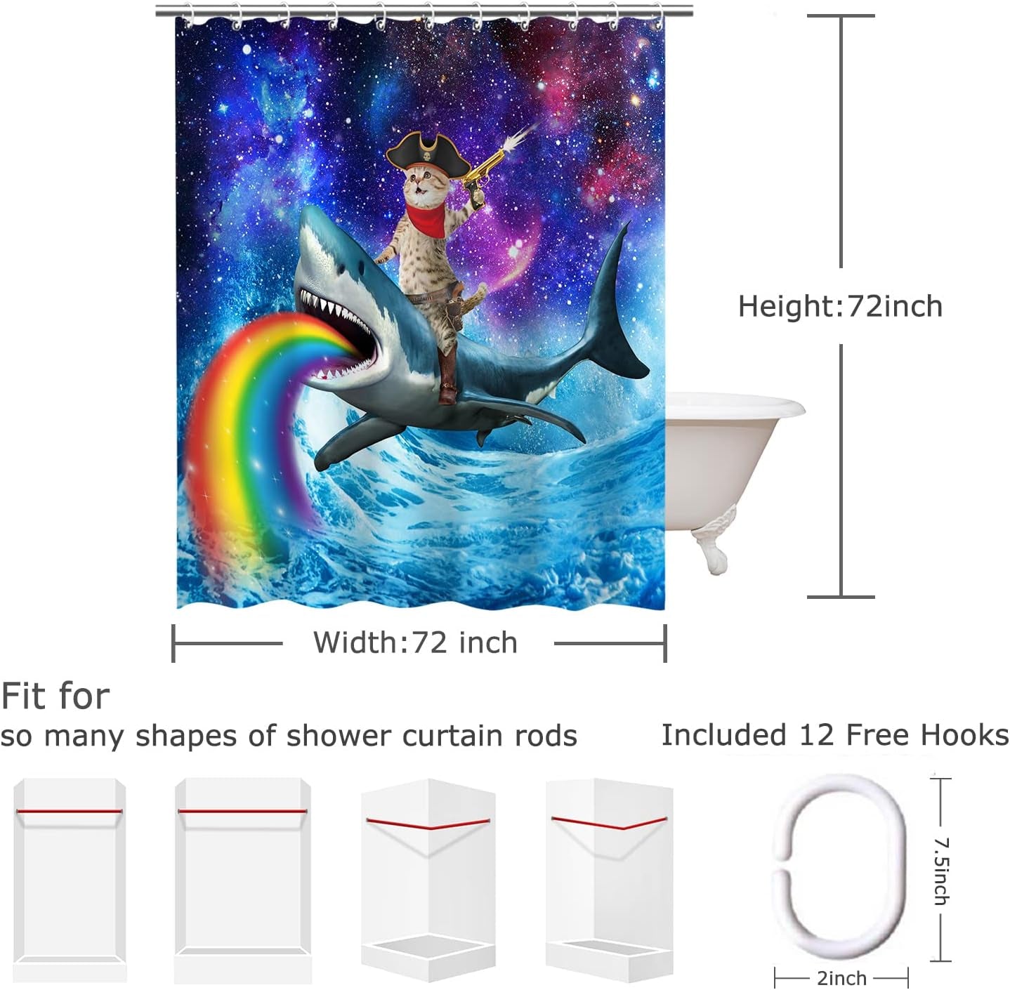 Cat Shark Bathroom Curtain