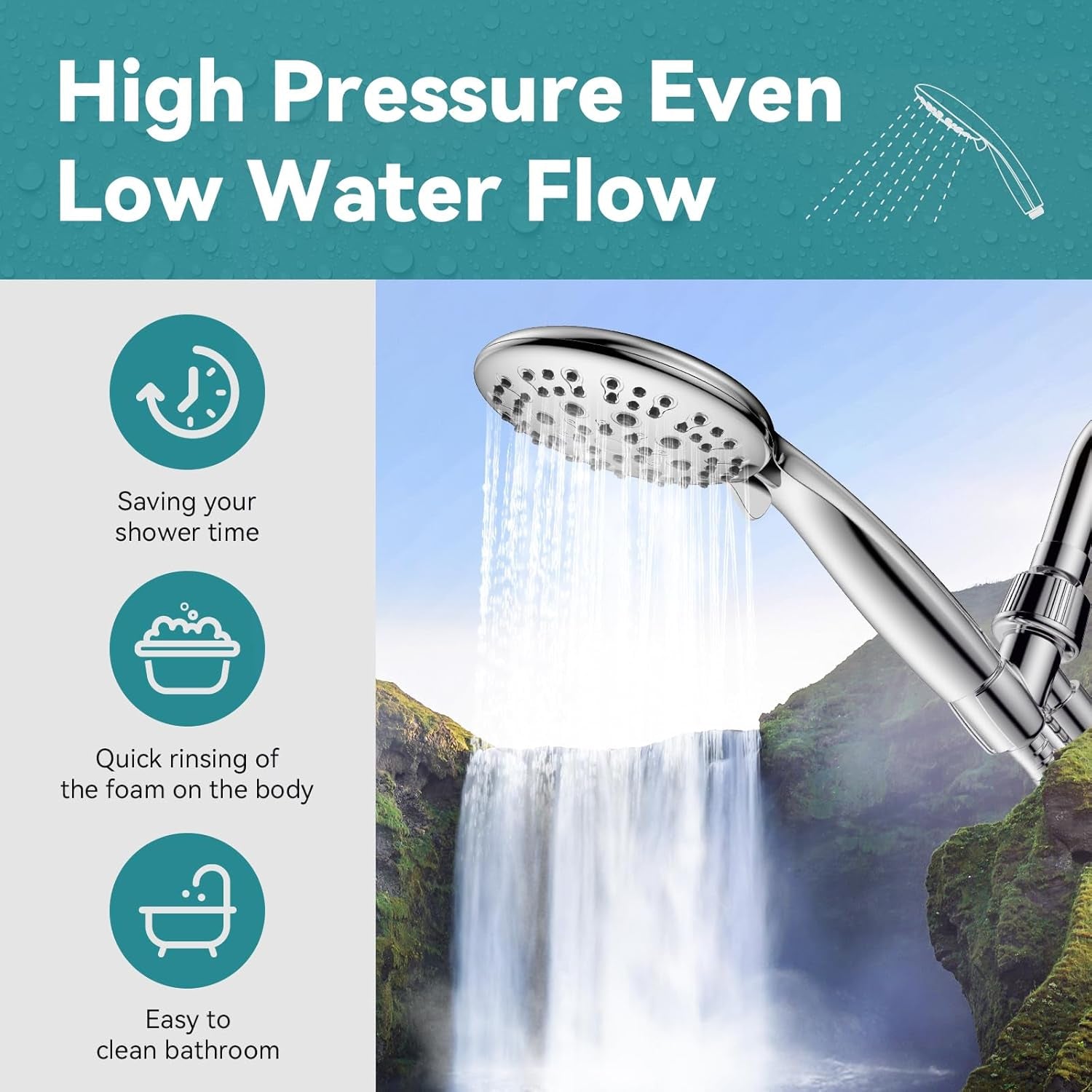 High Pressure, 6 Spray Settings Shower Head with Handheld