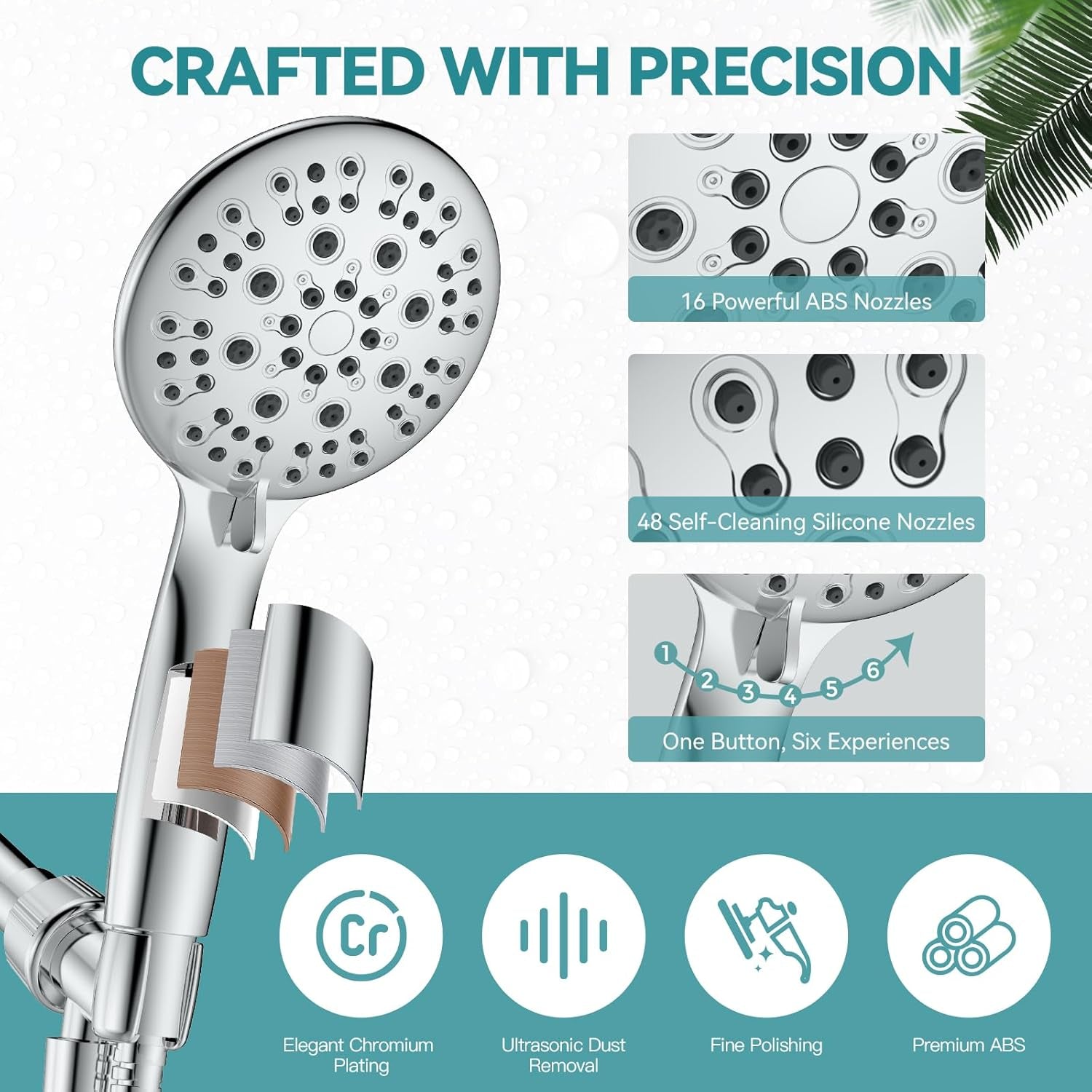 High Pressure, 6 Spray Settings Shower Head with Handheld