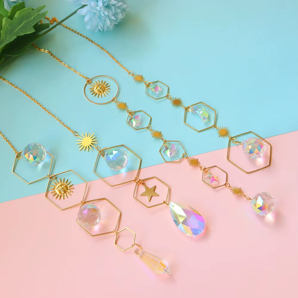 Heart Sun Crystal Wind Chime Chandelier Sun Catchers Wind Chimes Rainbow Chaser Hanging Catcher Curtain Pendant Decoration